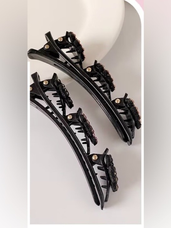 Anthropologie Pink Crystal Floral Barrette on Black Base